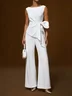 Women White Bow Sleeveless Wide-Leg Jumpsuit