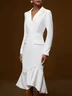 White Ruffled Shawl Collar Mermaid Midi Blazer Dress