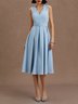Light Blue Lace V Neck Sleeveless A-Line Midi Dress