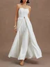 White Buckle Strapless Sleeveless Two-Piece Set