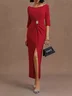 Red Ruched Off The Shoulder Half Sleeve Sheath Maxi Dress