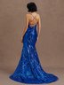Royal Blue Lace Wedding Dress Spaghetti Sleeveless Mermaid Gown Dress