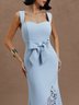 Light Blue Bow Lace Sweetheart Neckline Sleeveless Mermaid Midi Dress