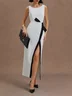 White Slit Classic Crew Neck Sleeveless Sheath Maxi Dress