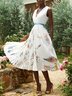 White Pleated Floral Chiffon V Neck Sleeveless A-Line Maxi Dress