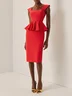 Red Peplum Sweetheart Neckline Sleeveless Sheath Midi Dress