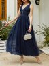 Purplish blue Mesh Slit Classic V Neck Sleeveless A-Line Maxi Dress
