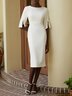 White Imitation Pearls Classic Crew Neck Half Sleeve Sheath Midi Dress