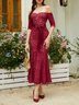 Wine Red Lace Off The Shoulder Half Sleeve Mermaid Maxi Dress