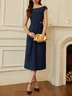 Purplish blue Buckle Classic Off The Shoulder Cap Sleeve H-Line Midi Dress