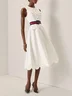 White Buckle Classic Crew Neck Sleeveless A-Line Midi Dress