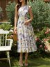 White Floral Chiffon One Shoulder Sleeveless A-Line Midi Dress