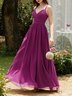 Purple Red Pleated Chiffon Spaghetti Gallus A-Line Maxi Dress