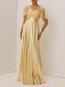 Golden Sequin Satin Crew Neck Short Sleeve Bell Sleeve A-Line Gown Mother of the Bride or Groom Dress