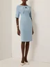 Light Blue Knot Classic Boat Neck Half Sleeve Sheath Midi Dress