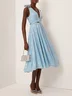 Light Blue 3D Floral Chiffon V Neck Sleeveless A-Line Midi Dress