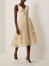 Beige Embroidery Mesh Classic V Neck Sleeveless A-Line Midi Dress