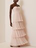 Light Pink Ruched Classic Off The Shoulder Short Sleeve A-Line Maxi Dress