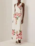 Pink Cross Floral Wrap Dress V Neck Sleeveless Mermaid Gown Dress