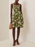 Green Jacquard Tiered Classic Spaghetti Sleeveless A-Line Midi Dress