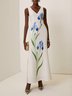 White Floral Classic V Neck Sleeveless A-Line Gown Dress