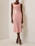 Pink Embroidery Classic Cowl Neck Sleeveless Sheath Midi Dress