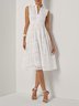 White Mesh Shirt Dress Shirt Collar Sleeveless A-Line Midi Dress