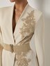 Women Apricot Applique Embroidery Deep V Neck Long Sleeve Dressy Coat With Pants Two-Piece Set