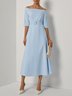 Light Blue Cotton Off The Shoulder Half Sleeve A-Line Maxi Dress