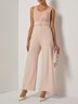 Women Pink Lace V Neck Sleeveless Dressy Jumpsuit