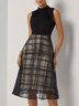 Black Organza Classic Crew Neck Sleeveless A-Line Midi Dress