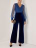 Women Royal Blue Mesh Ruched V Neck Long Sleeve Dressy Jumpsuit