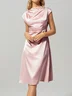 Red High Neck Satin Sleeveless A-Line Midi Dress