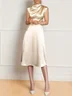 Pink High Neck Satin Sleeveless A-Line Midi Dress