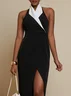 Black Slit Classic Halter Sleeveless Sheath Maxi Dress