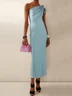 Blue Bow One-Shoulder Sheath Maxi Dress