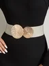 Round Golden Buckle Elastic Wide Belt Elegant Dress Coat Girdle