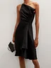 Black Ruched Strapless Sleeveless A-Line Midi Dress
