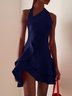 Purplish Blue Halter Sleeveless Ruffled A-Line Mini Dress