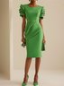 Green Ruched Short Sleeve Sheath Midi Dress