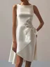 White Sequin Bow Sleeveless A-Line Midi Homecoming Dress