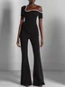 Women Black Asymmetrical Rheinstone Wide-Leg Jumpsuit