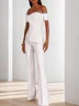 Women White Asymmetrical Rheinstone Wide-Leg Jumpsuit