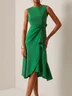 Green Commuting Sleeveless Boat Neck Plain A-line Midi Dress