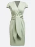 Light Green Tie Waist V Neck Short Sleeve Sheath Midi Dress