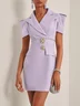 Lavender Purple Shawl Collar Short Sleeve Tweed Sheath Mini Dress