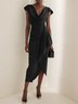 Black Cowl Neck Ruched Cap Sleeve Sheath Midi Dress