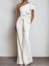 Women White Bow One Shoulder Wide-Leg Jumpsuit