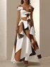 White Color Block Off The Shoulder A-Line Maxi Dress