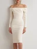 Apricot White Off The Shoulder Long Sleeve Sheath Midi Dress
